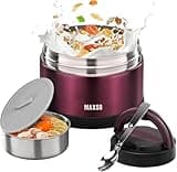 MAXSO Soup Thermo for Hot Food - 24 oz Vacuum Insulated Lunch Container with Foldable Spoon & Thermal Bag, Wide Mouth Bento Box for Adults - Burgundy