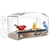 Gray Bunny Window Bird Feeder with Strong Suction Cups, Modern Window Bird Feeders for Outdoors Viewing, Clear Transparent Squirrel Proof Birdfeeder, Drain Holes, Removable Tray, Large Seed Capacity