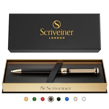 Scriveiner Black Lacquer Ballpoint Pen -Stunning Luxury Pen, Real Gold Plating, Schmidt Black Refill, Best Gift Set for Men & Women, Professional Executive Office, Nice Fancy Designer Pens