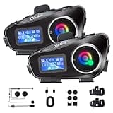 Bluetooth Motorcycle Helmet Intercom, 1500 feet Wireless Communication, Built-in Display, FM Radio, Noise Reduction, Music Sharing for 2 Riders, Waterproof, High Volume Sound Quality. 1000mAh, 2-Pack