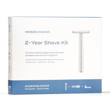 Henson AL13 Safety Razor Shave Set – Includes Safety Razor, Stand & 100 Razor Blades – Gentle, Precision Shaving Kit for Men & Women – Aluminum Double Edge Razor for Smooth, Irritation-Free Shaves