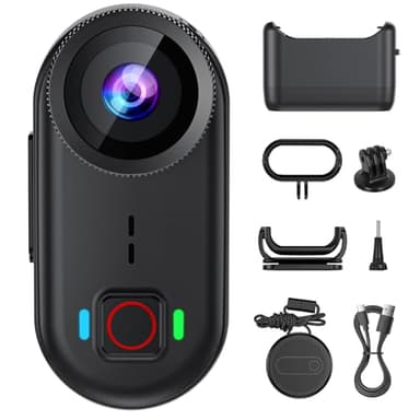 toberto 4K Thumb Action Camera, Mini Body Camera with WiFi, Magnetic Wearable 150° Hands-Free Recording POV Camera, EIS Stabilization, Waterproof, 64GB, Mount Anywhere for Sports Vlogging (Black)
