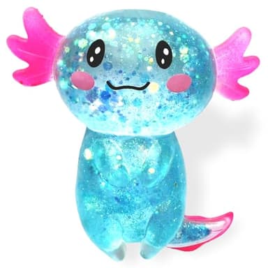 Axolotl Squishy Stress Relief Toy Glitter Fidget Toys Cute Malt Sugar Axolotl Toy Fidget Toys for Kids Youth Adult, Party Favors Anxiety Relief Squishy Toys(Blue)
