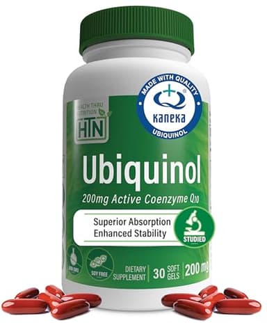 Health Thru Nutrition Ubiquinol 200mg 30 Softgels as Kaneka QH Reduced CoQ-10 | Stabilized - 3rd Party Tested | Enhanced Bioavailability | Cardiovascular & Mitochondria Function Support | Non-GMO