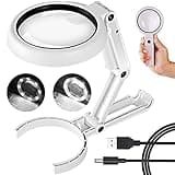 30X 10X Magnifying Glass with Light and Stand, Foldable Handheld Magnifying Glass & 2 Level Dimmable for Macular Degeneration, Seniors Reading, Close Work, Coins, Jewelry, Powered by Battery or USB