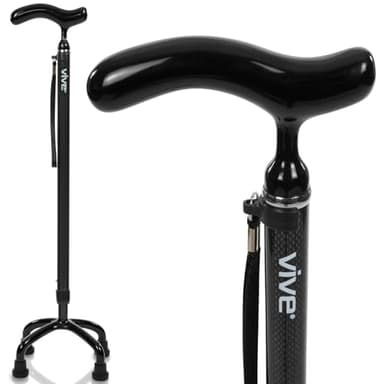 Vive Carbon Fiber Walking Quad Cane with Pivot Base - Weighs Only 11 oz - Self Balancing Lightweight Stick for Women, Men - Non-Slip Rubber Tips - Medical Mobility Aid for Seniors, Adults, Balance