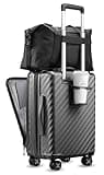 LUGGEX Carry On Luggage with Compartment and Cup Holder, Expandable PC Hard Shell Suitcase with Front Pocket (Gunmetal, 2-Piece (20/Tote))