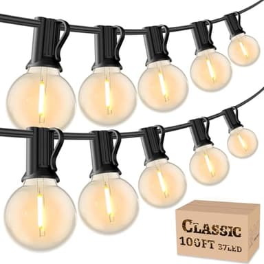RTTY Classic Series 100FT All-Purpose Outdoor String Lights with 37 G40 Bulbs - Versatile for Patio & Deck Lighting, Backyard Gatherings, Poolside Evenings, and Intimate Wedding Decor