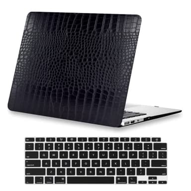 KEROM Compatible with Crocodile MacBook Air 13 inch Case 2021 2020 2019 2018 M1 A2337 A2179 A1932, Textured Elegant Luxury Aligator Skin Snakeskin PU Leather Hard Shell & Keyboard Cover, Black