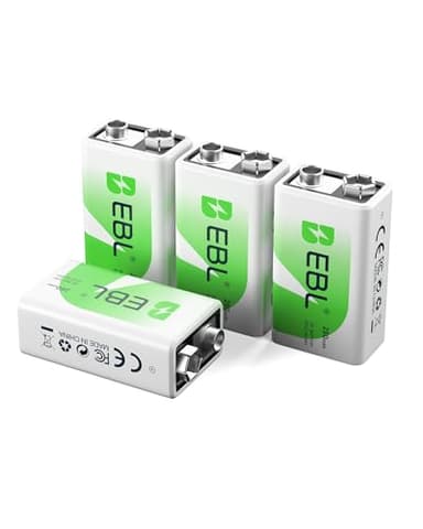 EBL 9V Rechargeable Batteries NiMH Everyday 280mAh 9V Battery for Smoke Alarm Detector, 4-Packs