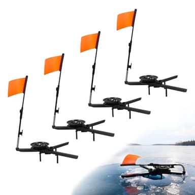 RQuanZJ 4Pcs Ice Fishing Tip-Up Foldable with Orange Pole Flags - Tip Ups Ice Fishing Gear and Equipment Strike Indicators, Flag Traps Accessory for Angler Tackle