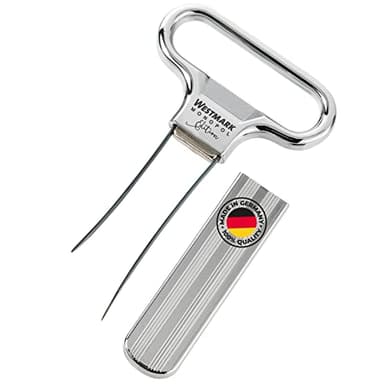 Westmark Ah-So Wine Opener – 2 Prong Wine Bottle Opener for Vintage Bottles, German Manual Cork Remover, Chrome Finish, Superfine Polished Steel