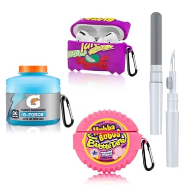[3-Pack]FGERWZ for Airpods Pro 2 Case Cute with Cleaner Kit, 3D Cartoon Kawaii Silicone Case for AirPods Pro 2nd Generation Case Funny Food Design with Keychain (Sport Water+Purple Potato+Bubble Gum)