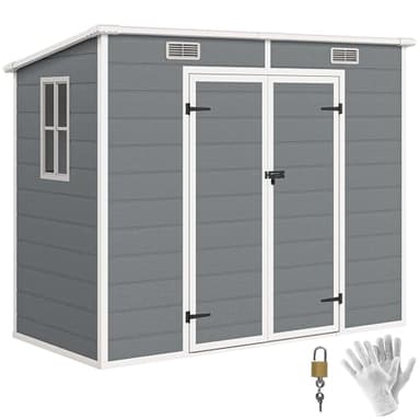 Outsunny 8' x 4' Outdoor Storage Shed, Waterproof Resin Plastic Shed with Floor, Window, Lockable Doors and Vents, All-Weather Garden Tool Shed for Backyard, Patio, Lawn, Gray