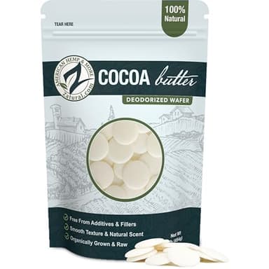 Zatural Raw Cocoa Butter Wafers Deodorized – 100% Pure Food-Grade Prime-Pressed Cocoa Butter, Neutral Scent, for DIY Lotion Lip Balm Soap Chocolate & Candles (16 oz Wafers)