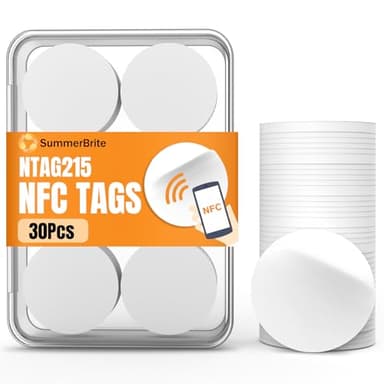30 Pcs NFC Tags NTAG215 Blank NFC Cards Stickers, Rewritable Programmable NFC 215 Chip NFC Coins with Adhesive Back, 504 Bytes Memory, Compatible with TagMo and NFC Enabled Devices