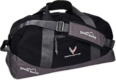 C8 Corvette Duffel Bag - Next Generation Eddie Bauer Travel Duffle with Cross Flags Logo (Black)