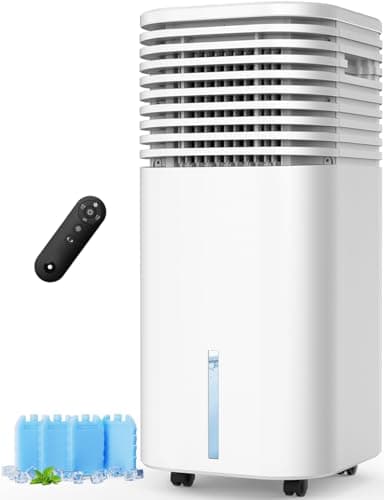 CENSTECH 4-IN-1 Portable Air Conditioners, Evaporative Air Cooler w/4 Modes & 3 Speeds, 15H Timer for Smart Auto-off, 2-Gal Tank for 20H Cooling,17FT Remote,No Hose Needed,120°Oscillating Swamp Cooler