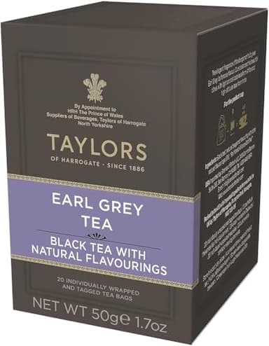 Taylors of Harrogate Earl Grey, Black Tea, Individually Wrapped Bags, 20 Count (Pack of 1), Fragrant, Delicate & Light, Caffeinated, Enjoy Hot or Iced, 20 Teabags
