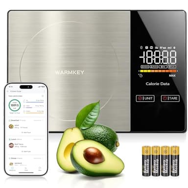WARMKEY Smart Nutrition Food Scale - Digital Kitchen Scale with Nutritional Calculator App,Tare Function,Track Calories &24 Nutrients,11lb, Grams/Ounces, Healthy Eating & Meal Prep