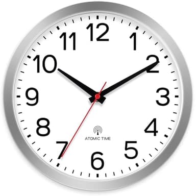 AKCISOT Atomic Wall Clock 12 Inch Clocks for Kitchen, Battery Operated Clock for Bedroom Office Classroom Living Room(Silver)