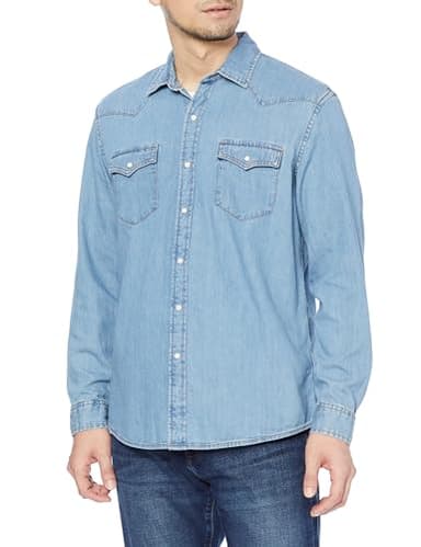 Amazon Essentials Men's Long Sleeve Denim Shirt, Regular-Fit, Light Blue, X-Large