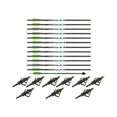 Killer Instinct Crossbows Hypr Lite 20 inch Crossbow Bolts (12-Pack) with Decocking Bolt and Fixed-Blade Steel Tip 100-Grain Hunting Broadheads (9-Pack) (6 Items)