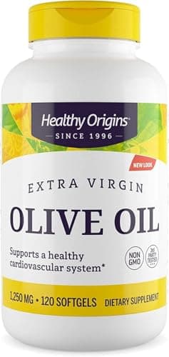 Healthy Origins Extra Virgin Olive Oil 1,250 mg (Made with Organic Extra Virgin Olive Oil, Non-GMO, Gluten Free, Cardiovascular Support), 120 Softgels