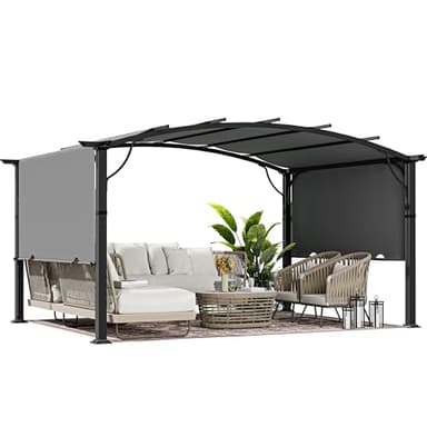 HAPPATIO 12' x12' Outdoor Retractable Pergola, Aluminum Pergola with Canopy Fixed in Various Positions, Arched Roof with Sun Shade Canopy Metal Frame for Backyards, Gardens, Patios (Grey)