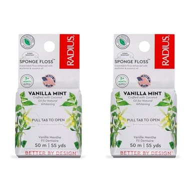 Radius Dental Floss, Sponge Floss, Vanilla Mint, 55 Yards, Vegan & Non-Toxic Oral Care Designed to Help Fight Plaque, Pack of 2