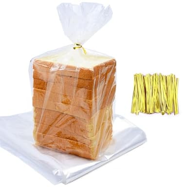 Homrelaxy 75Pcs Plastic Bread Bags for Homemade Bread and 90 Ties, 18 x 8 x 4 Inch Reusable Clear Loaf Bags, Adjustable, Perfect for Home Bakers and Bakeries
