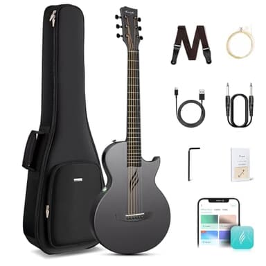 Enya NOVA GO SP1 Carbon Fiber Travel Guitar - 35" Acoustic Electric with Smart AcousticPlus Technology, Built-in Effects, USB Recording, Bluetooth Speaker, Beginner Bundle with Gig Bag & Accessories