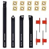 LYMMIYTC 1/2" 12mm Indexable Lathe Turning Tool 14Pcs Kit- 4Pcs Metal Lathe Tools Holder Set with 10Pcs CCMT09T304 Carbide Insert for Turning S12M-SCLCR09/SCMCN1212H09/SCLCL1212H09/SCLCR1212H09
