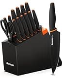 Knife Set, Astercook 15 Pcs Dishwasher Safe Kitchen Knife Set with Built-in Sharpener, High Carbon German Stainless Steel Black Knife Block Set