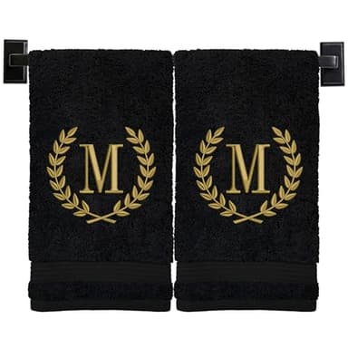 Custom Luxury Towels Monogrammed Hand Towels for Bathroom | Set of 2 | Genuine Turkish Towels | Choose Towel and Thread Color | A - Z | Monogrammed Towels with Embroidered Wheat Laurel Design