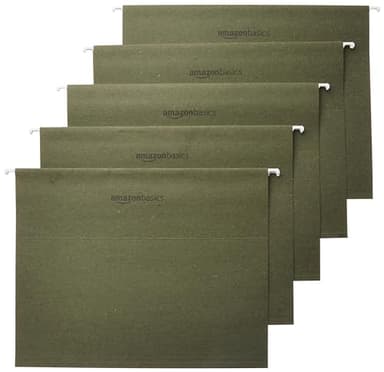 Amazon Basics Hanging Organizer File Folders for Efficient Filing, Sturdy, Adjustable Tabs, Letter Size, Pack of 25, Green