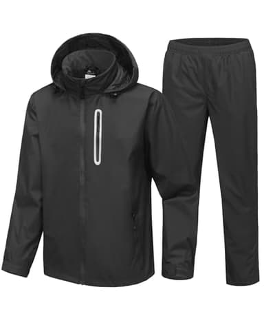 SWISSWELL Men's Waterproof Golf Rain Suit Rain Gear Jacket and Pant Outdoor Lightweight Hooded Raincoat Black L