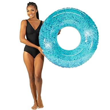 Poolcandy Inflatable Pool Tube Aqua Color Glitter, Large Pool Float for The Beach, Lakes or Any Swimming Pool