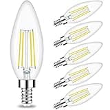 Honesorn Candelabra LED Bulb, E12 Small Light Bulbs 5000K Daylight Dimmable - 60W Equivalent Ceiling Fan Bulbs Type B Edison Filament Candle Bulbs, C35 B11 Clear Glass Chandelier Bulbs 600LM,Pack of 6