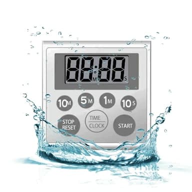 NUOSWEK Digital Timer Waterproof Shower Timer Shower Clock Bathroom Kitchen Timer with Strong Magnet and Large LCD Display (Waterproof 7 Key)