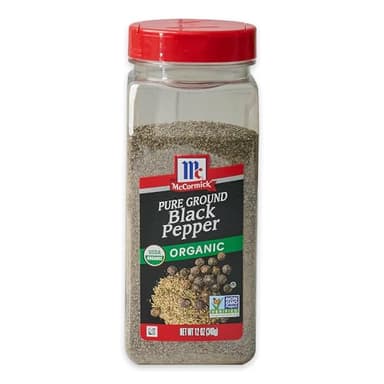 McCormick Black Pepper, Pure Ground, Organic, Non GMO, Enjoy Distinctive Pepper Flavor While Cooking & Tableside, 12 oz
