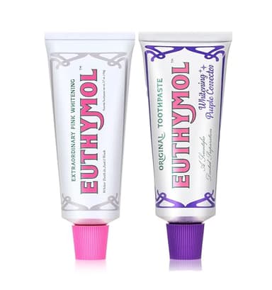 EUTHYMOL Whitening Duo Bundle – 3.7 oz Each | Stain Removal, Violet Tone-Up for Yellow Teeth, Cavity Protection, Fresh Breath
