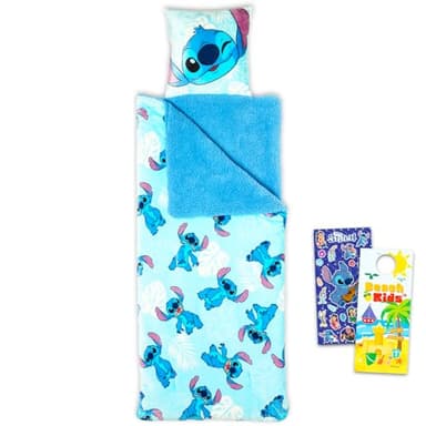 Stitch Sleeping Bag Set - Bundle with 27" x 26" Disney Slumber Bag with Attached Pillow Plus Stickers, More | Lilo and Stitch Camping and Sleepover Supplies