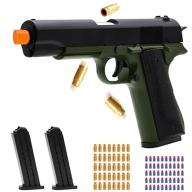 Spcozgil Shell Ejecting Toy Gun, Soft Bullet Pistol with 50 Foam Bullets, 40 Shells & 2 Clips, Fake Gun Prop Gun Gifts for Boys Kids Halloween Christmas Birthdays