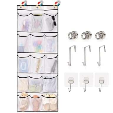 Over The Door Cruise Ship Organizer - Cruise Ship Magnetic Door Organizer with 15 Size-Graded Pockets, Hanging Magnetic Cruise Storage Shoe Rack for Cabin, 2025 Cruise Essential, 9 Hooks(White)