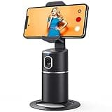 Auto Face Tracking Phone Holder, No App Required, 360° Rotation Face Body Phone Tracking Tripod Smart Shooting Camera Mount for Live Vlog Streaming Video, Rechargeable Battery-Black