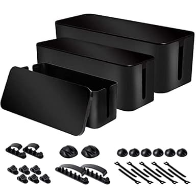 Cable Organizer Box Set of Three, Power Cover Cord Holder Surge Protector for Desk (Black)