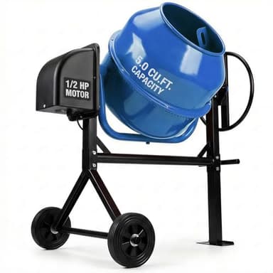 TABU 5.0 Cu.Ft. Electric Cement Mixer, 1/2HP Portable Concrete Mixer, Mortar Mixing for Seeds/Stucco, Freestanding Cement Mixing Tools with Wheels for Stucco, Blue