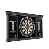 Barrington Palmer Wood Dartboard LED Display Cabinet with 18-Inch Bristle Dartboard and Steel Tip Dart Set Perfect for Cricket Games