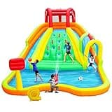 WELLFUNTIME Inflatable Water Double Slides Park, Bounce House with Arched Water Gun Spray, Jumping Castle with Air Blower